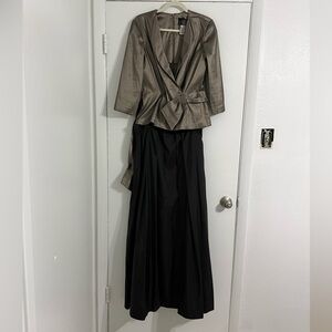 Alex Evenings Shimmering Silver blazer n black elegant skirt
